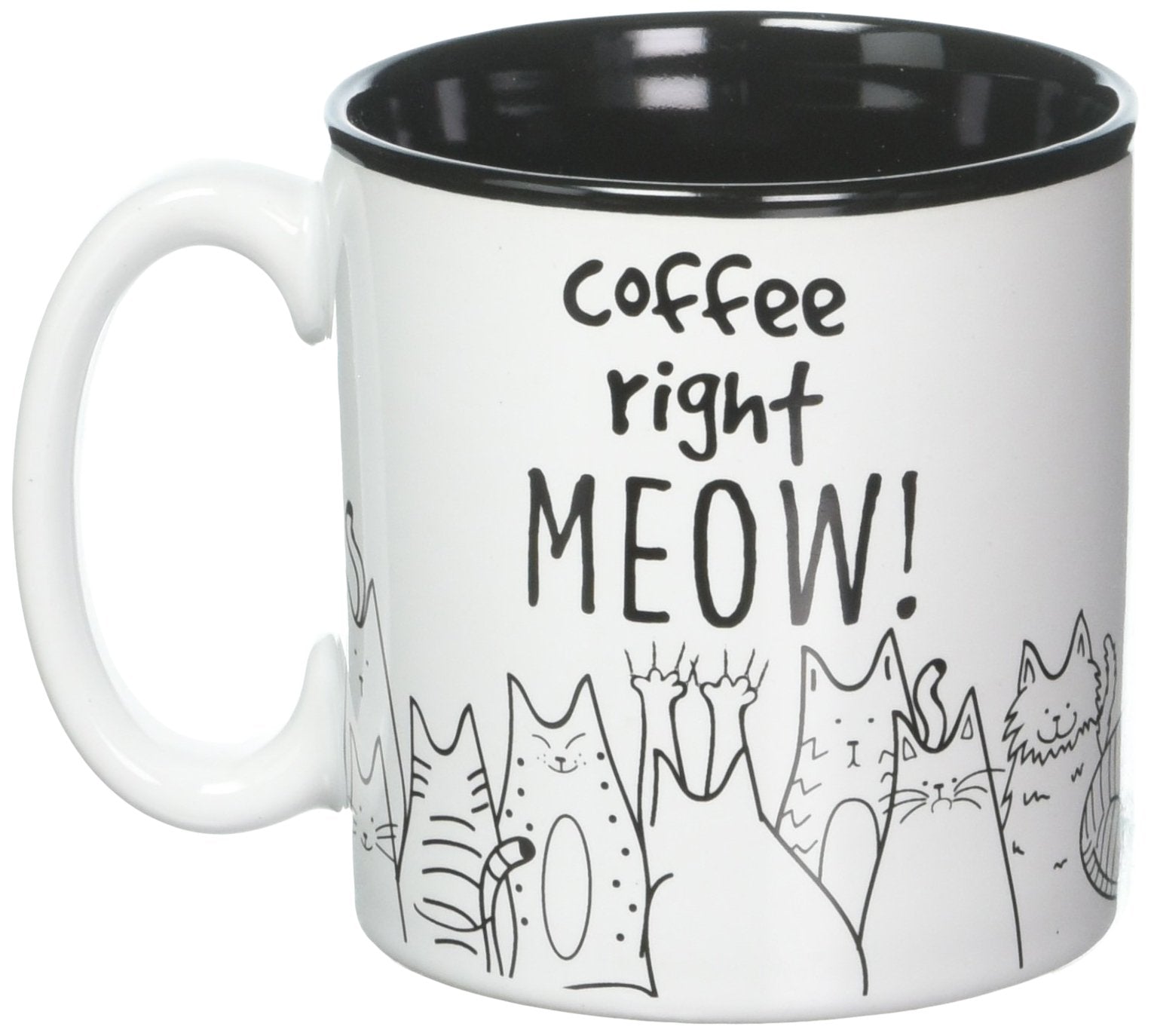 Burton+BURTON Cat Lovers Mug black interior with feline drawings for hot beverages