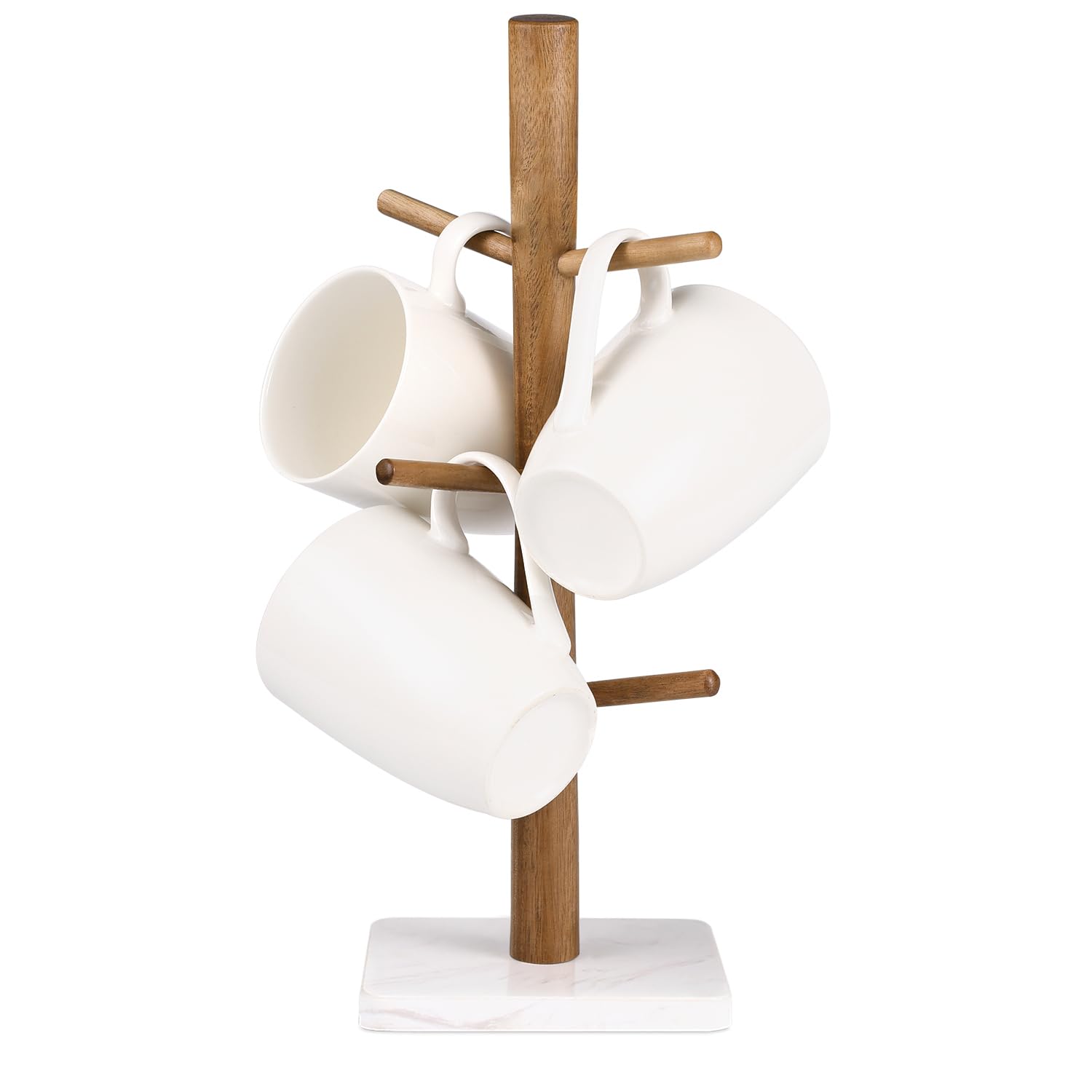 Buruis wood mug holder with marble base keeps mugs organized and stylish.