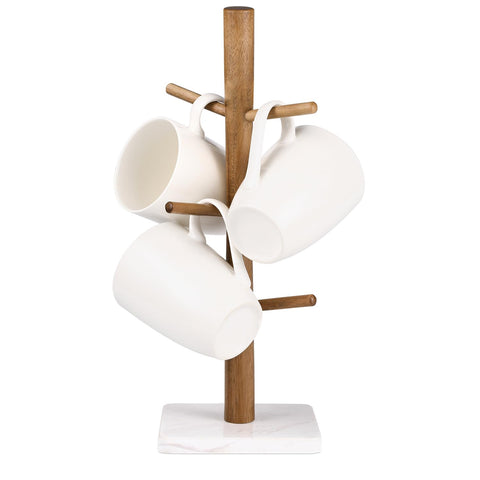 Buruis wood mug holder with marble base keeps mugs organized and stylish.
