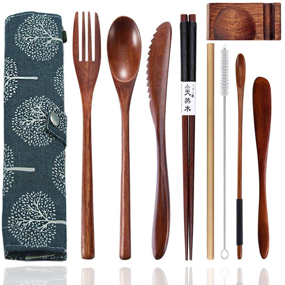 Busnos bamboo 9-piece utensils with case for travel meals