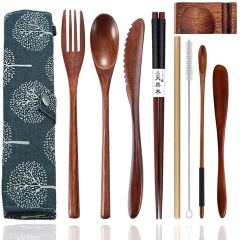 Busnos bamboo 9-piece utensils with case for travel meals
