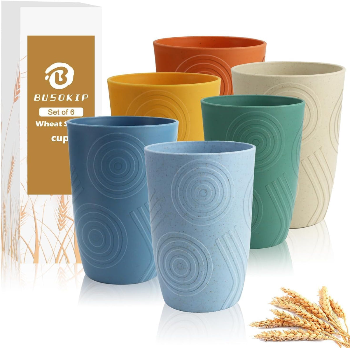BUSOKIP Wheat Straw Cups 16oz multicolor set ideal for everyday hydration and parties.