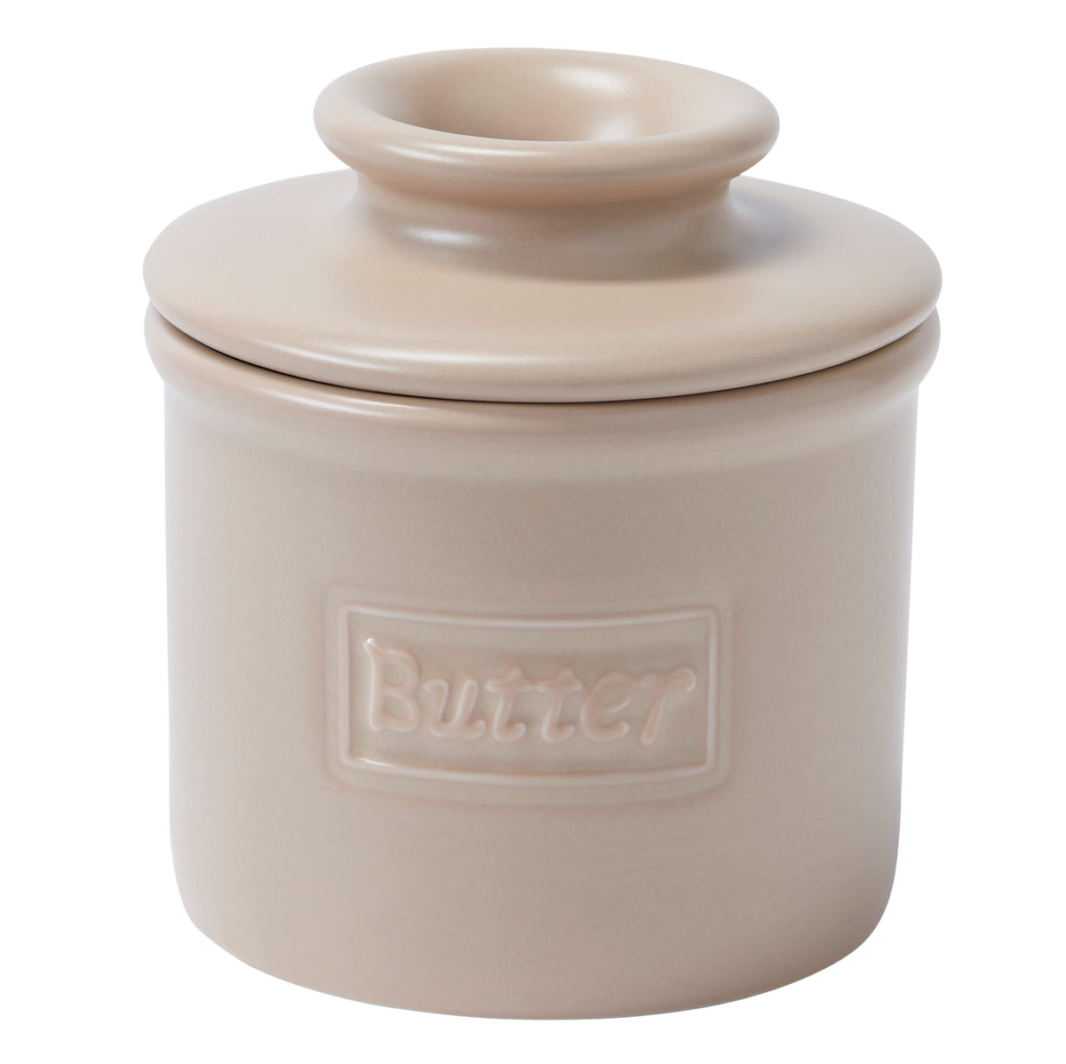 Butter Bell Cafe Matte Beige inverted lid for easy, table-ready butter serving