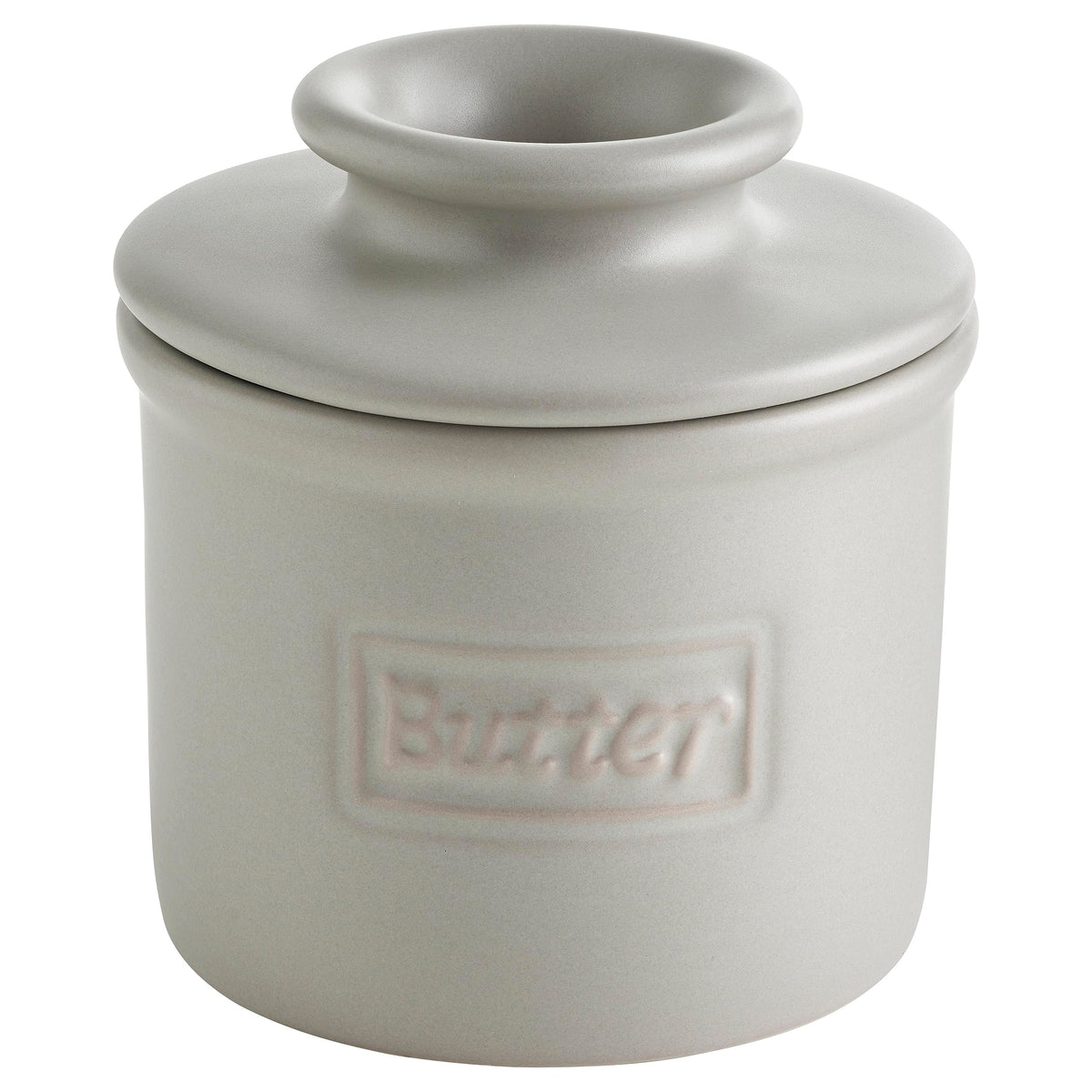 Butter Bell countertop crock in cafe matte glaze keeps spreadable butter ready