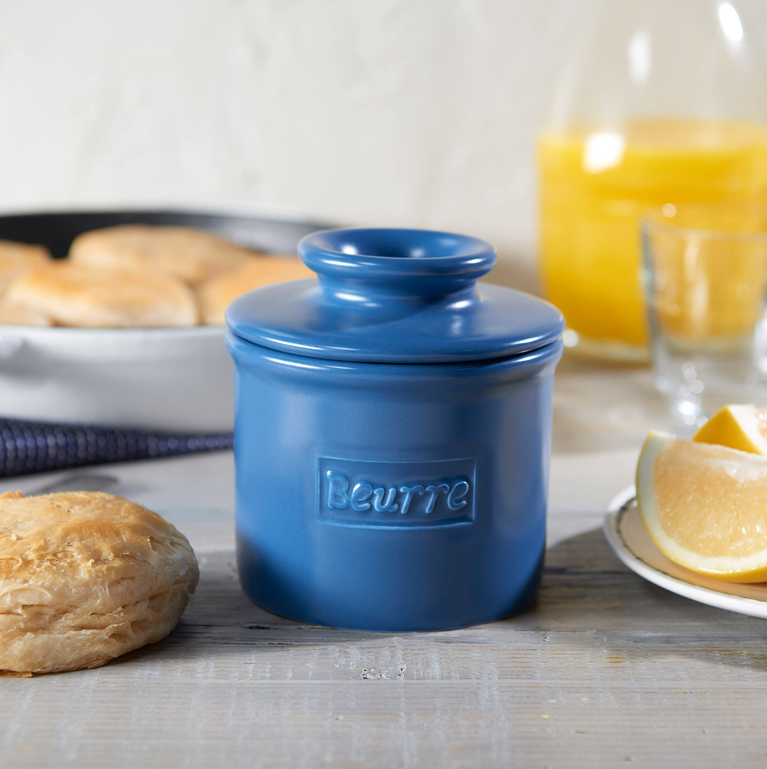 Butter Bell Crock side angle demonstrates compact footprint on the counter.