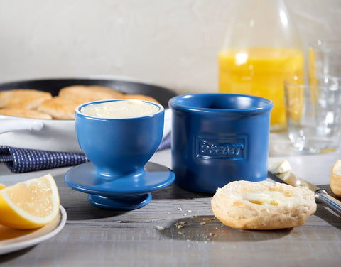 Butter Bell Navy Matte table-top display blends with kitchen decor.