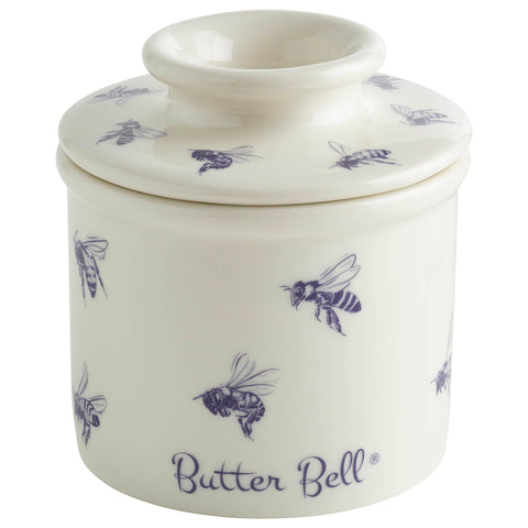 Butter Bell honey-bee-pattern base on a countertop offering easy butter access.