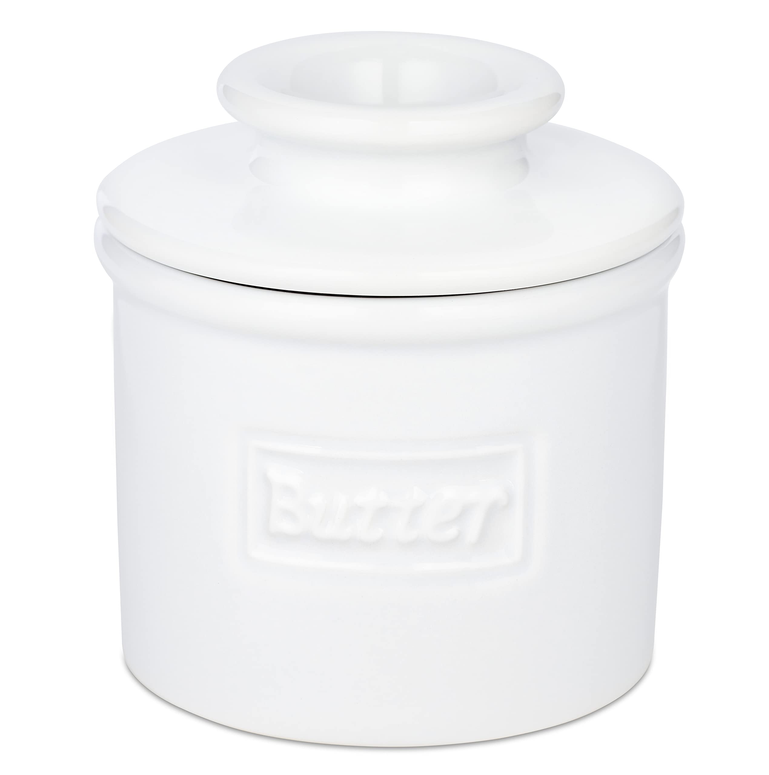 Butter Bell original butter crock white keeps butter spreadable and fresh on your kitchen counter.