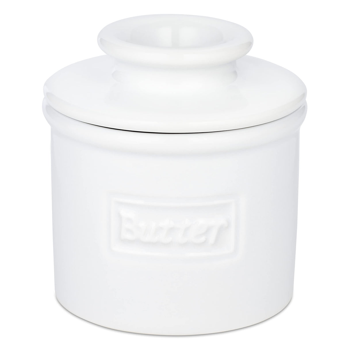 Butter Bell original butter crock white keeps butter spreadable and fresh on your kitchen counter.