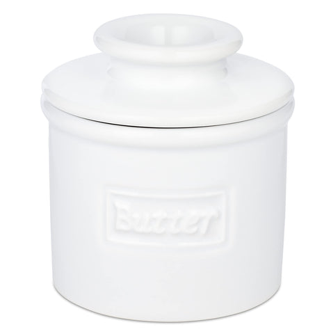 Butter Bell original butter crock white keeps butter spreadable and fresh on your kitchen counter.