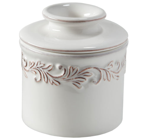 Butter Bell original crock with Provencal embossing keeps countertop butter fresh.