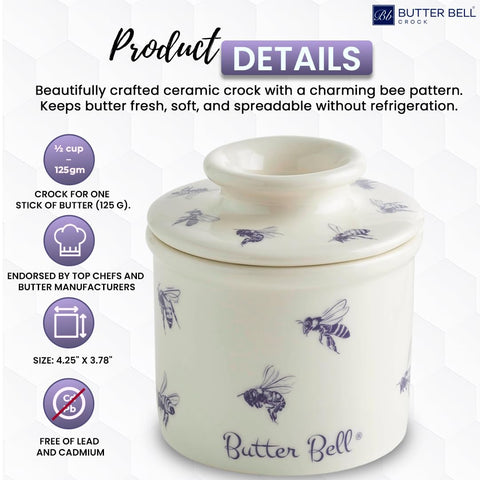 Butter Bell base holds a standard 1/2 cup stick for quick, spreadable serving.