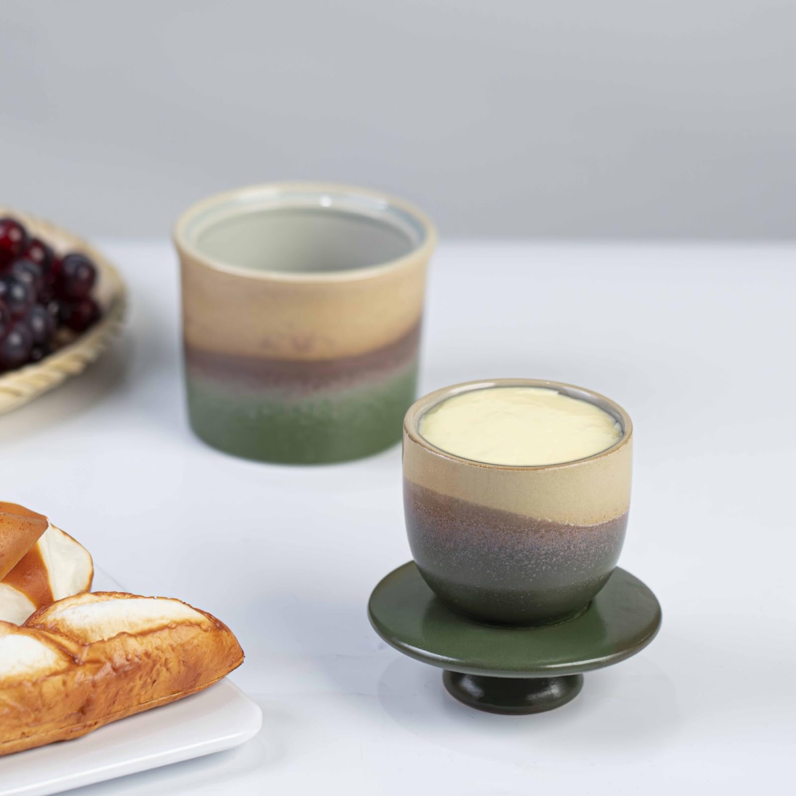 Butter crock water-seal system preserves softness and airflow control on the counter.