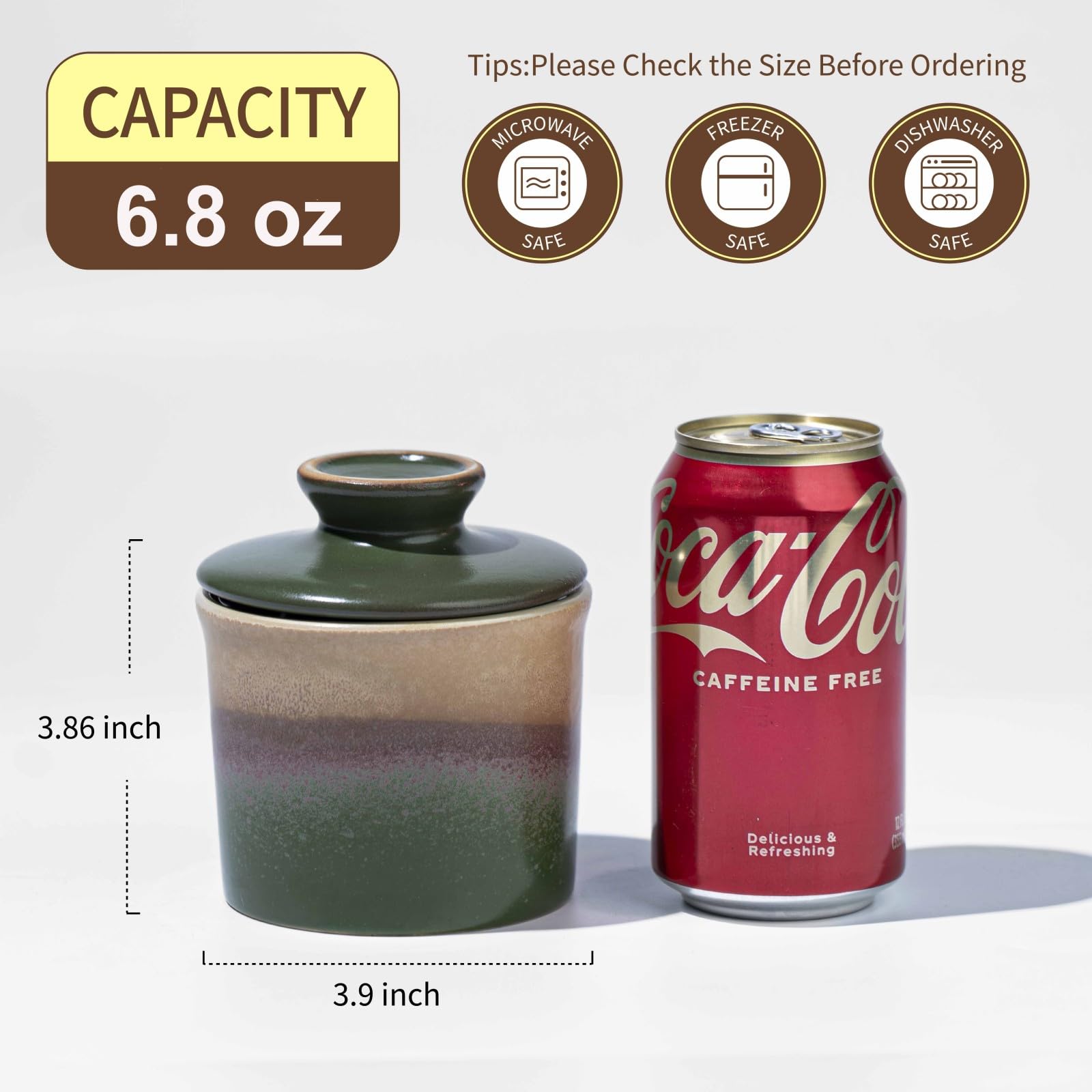Butter crock with wide mouth enables easy access and spreading.