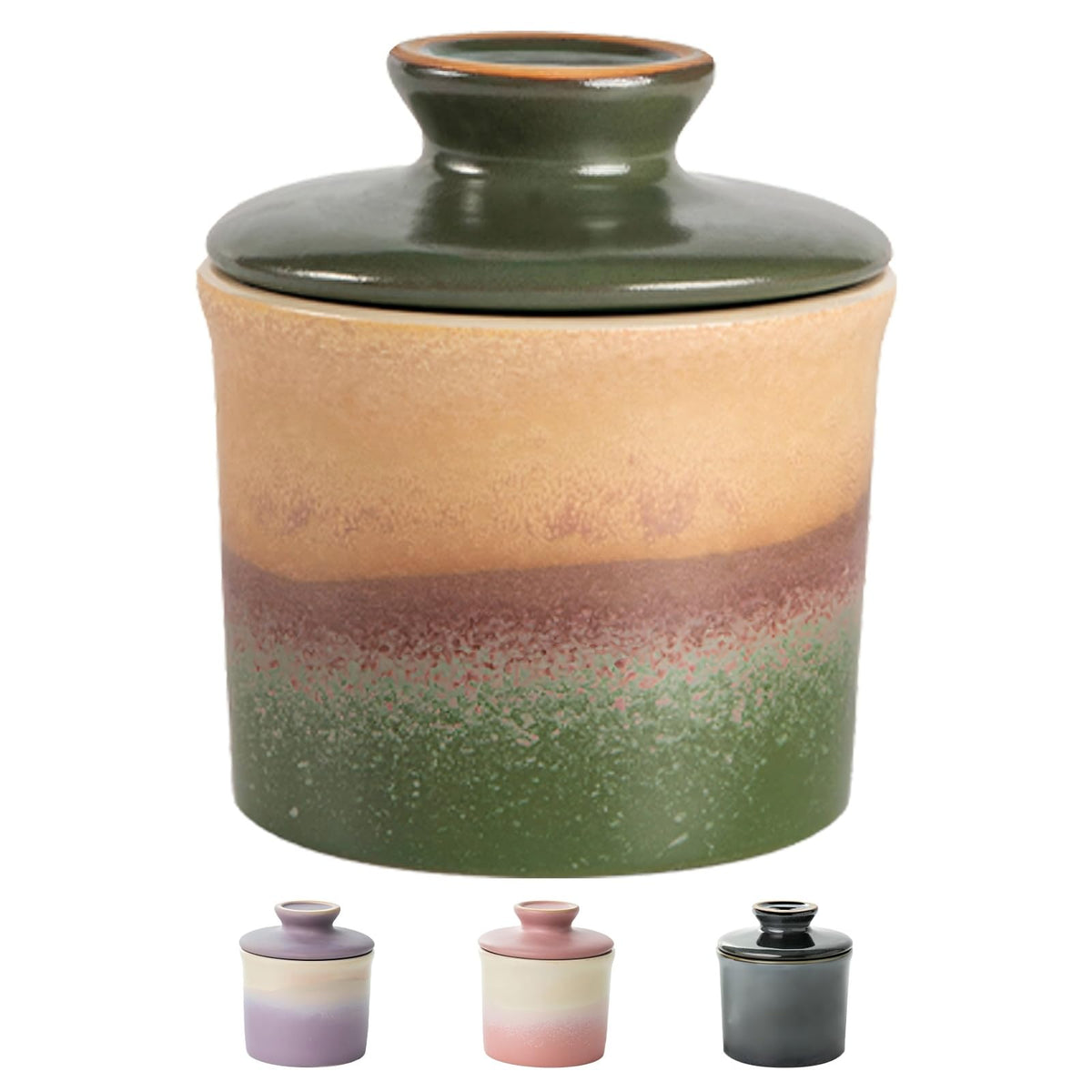 Butter crock with lid for countertop highlights elegant ceramic design for easy spreading.