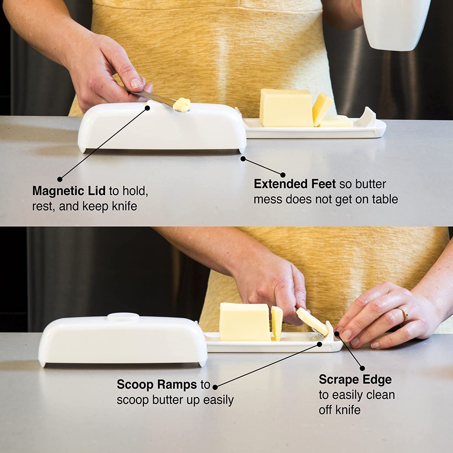 Butter Hub ramp design simplifies scooping and knife cleaning