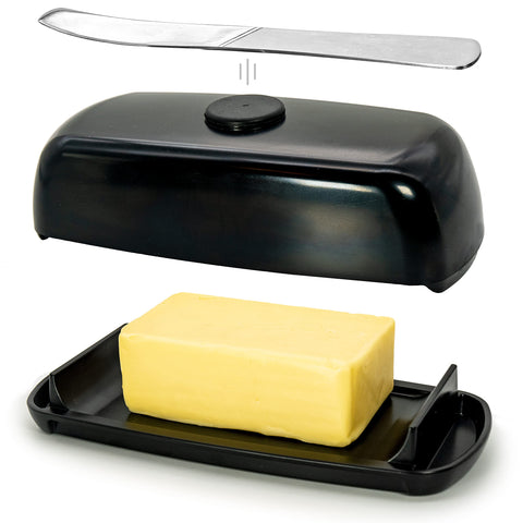 Butter Hub extra large butter dish with magnetic knife for one-handed serving