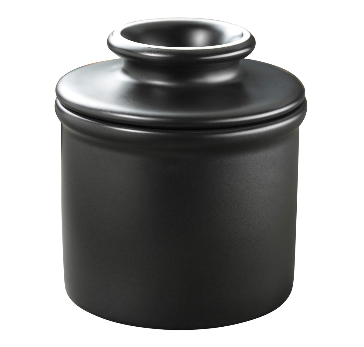 Butter Bell matte black crock shown on a modern countertop for fresh, spreadable butter