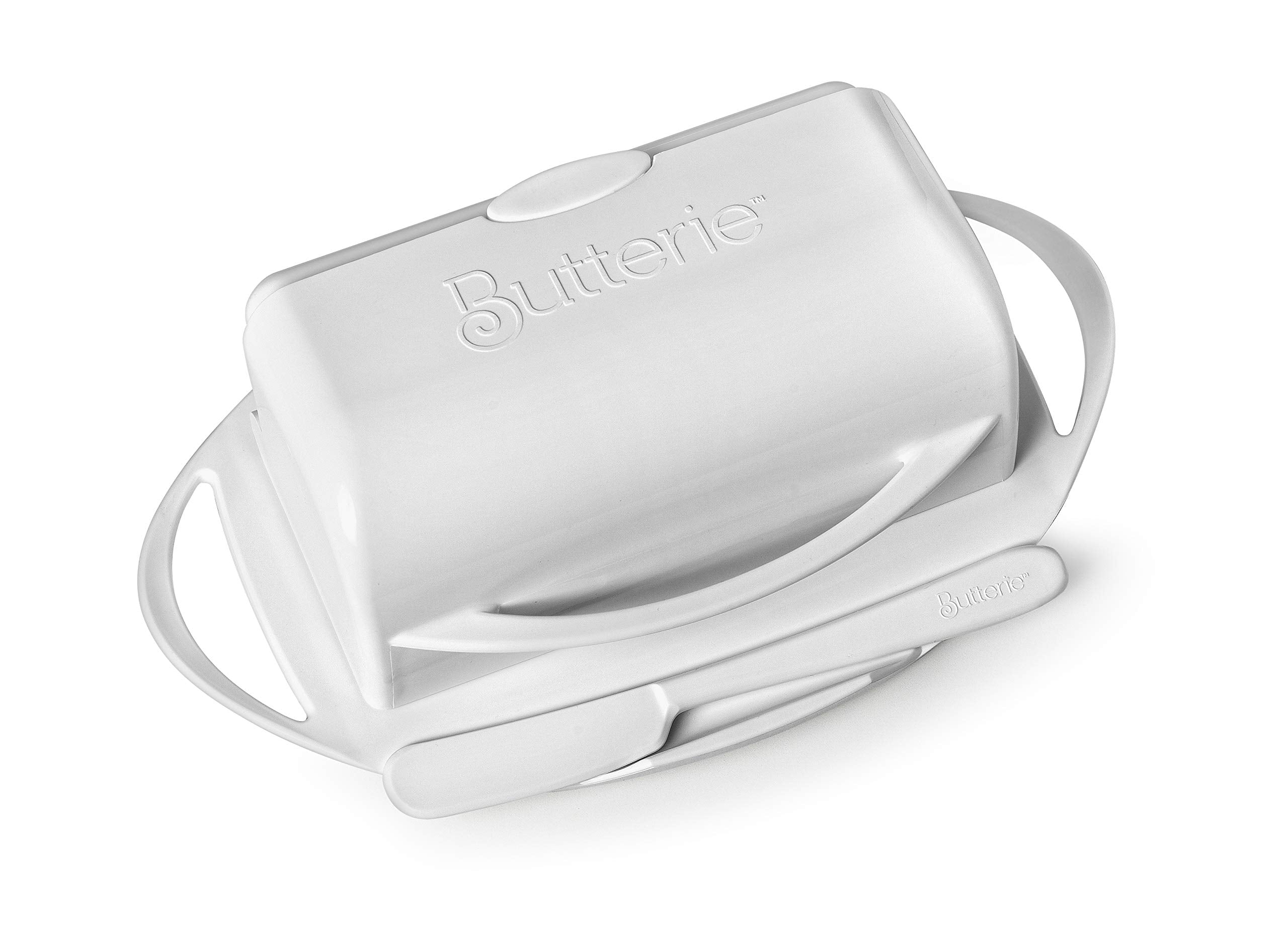 Matching spreader included for quick, clean butter serving at the table.