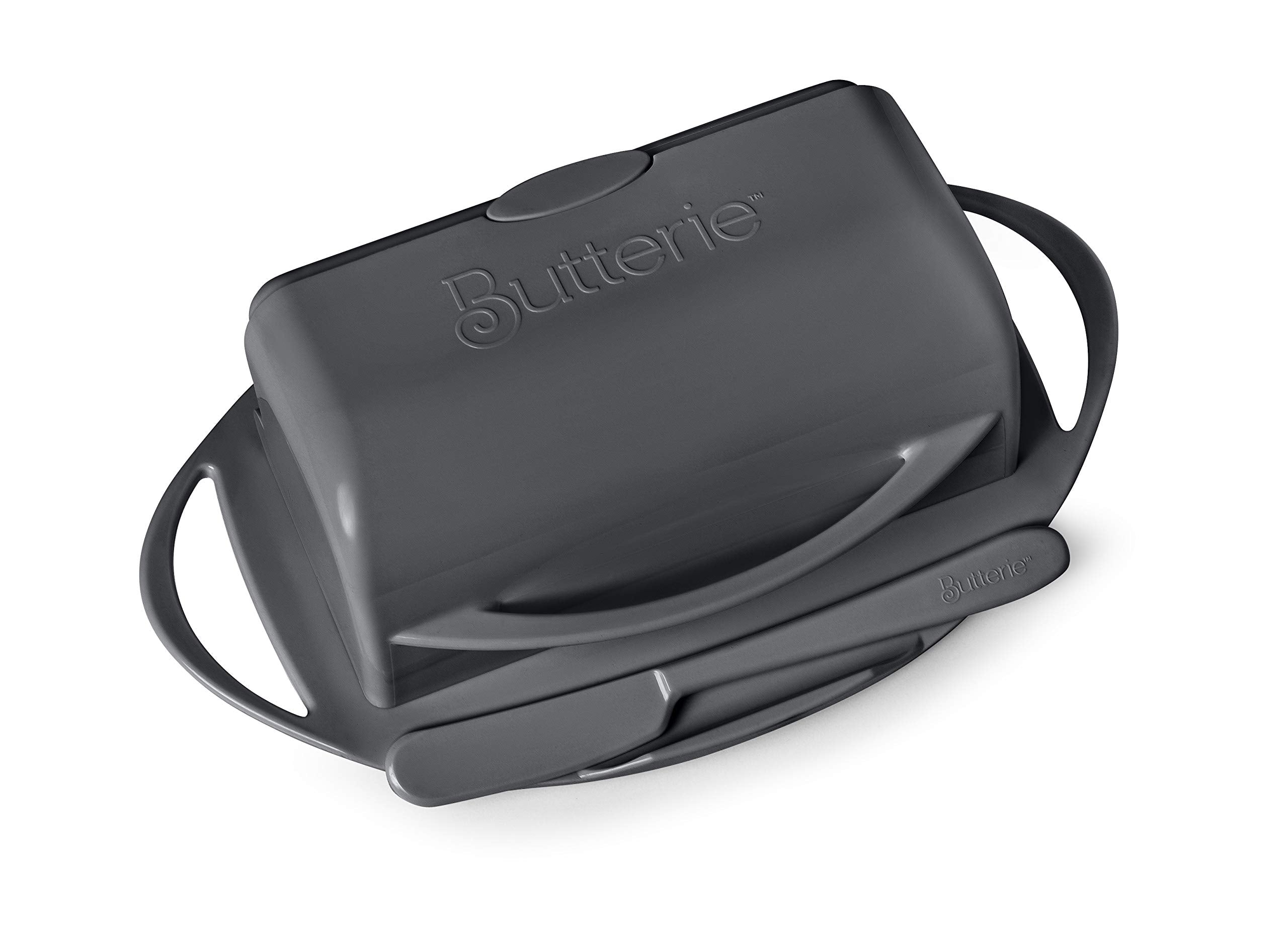 Butterie non-slip base gray keeps the dish steady during prep and serving.