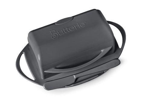 Butterie non-slip base gray keeps the dish steady during prep and serving.