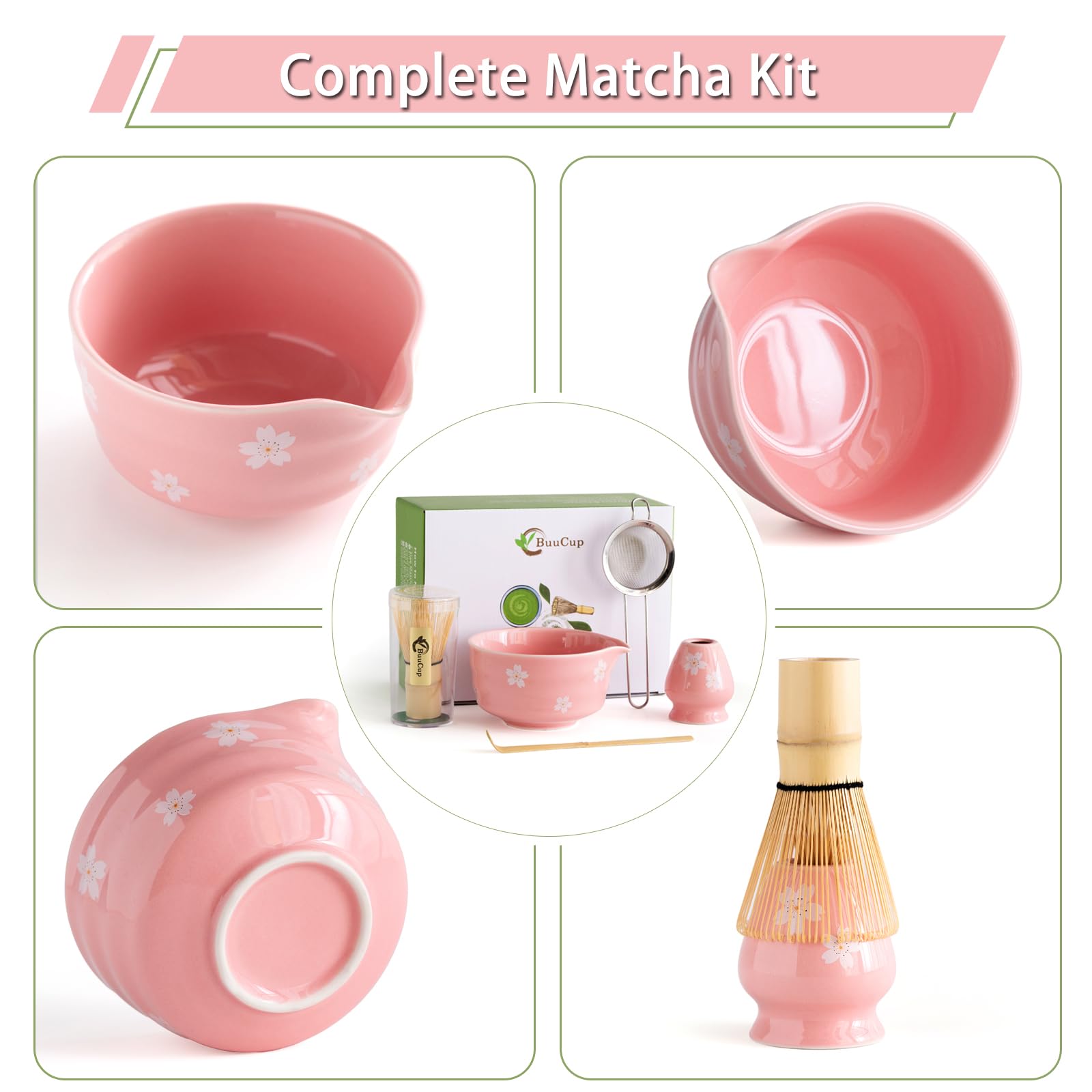 Buucup matcha bowl spout ceramic pink displays elegant form with convenient pouring.