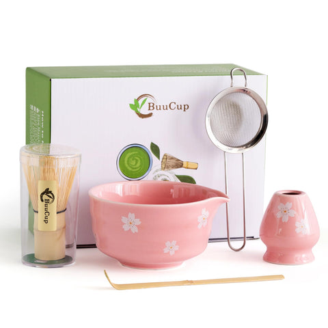 Buucup matcha whisk with 76 tines for premium froth and smooth texture.