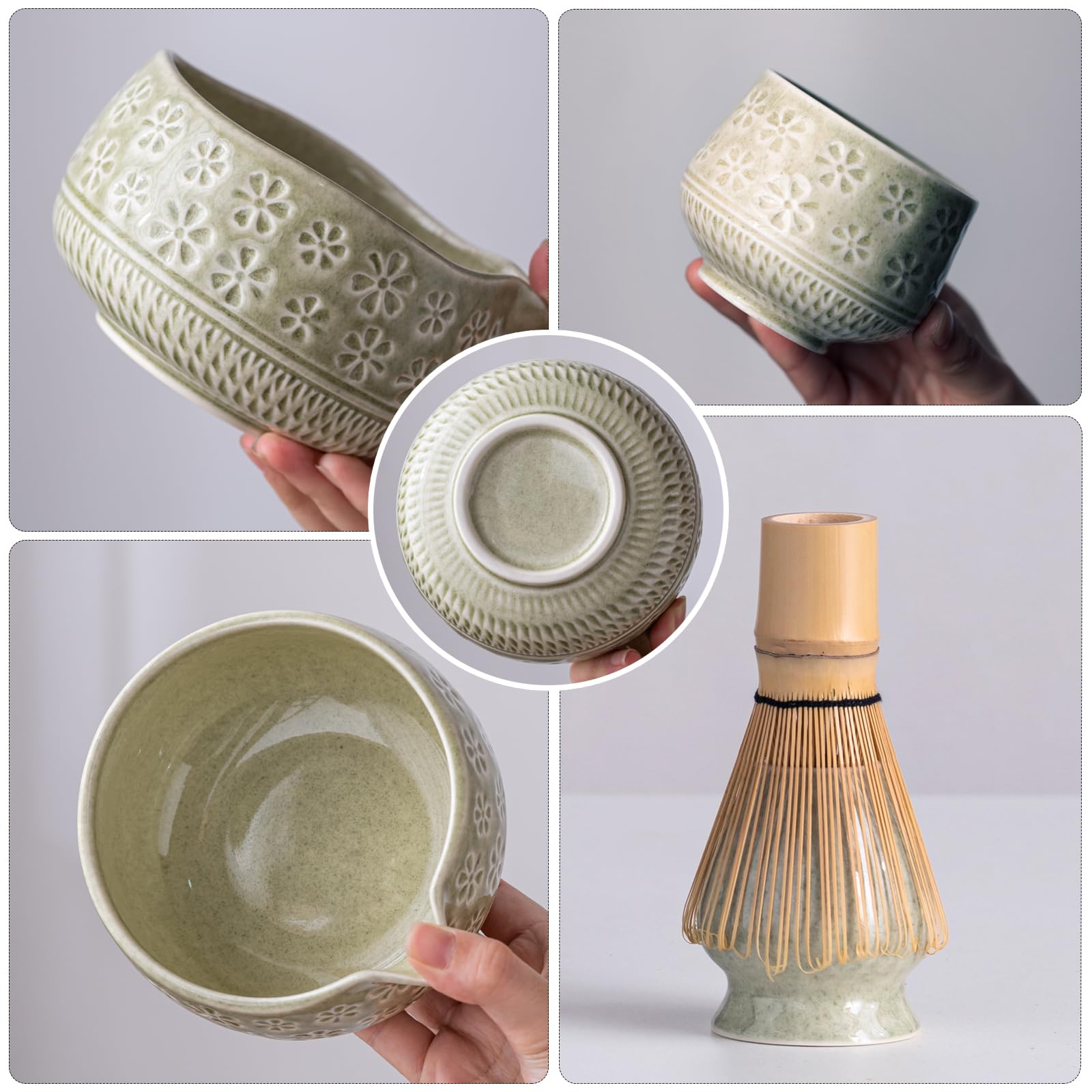 Buucup matcha whisk with 76 tines for silky, frothy tea texture.