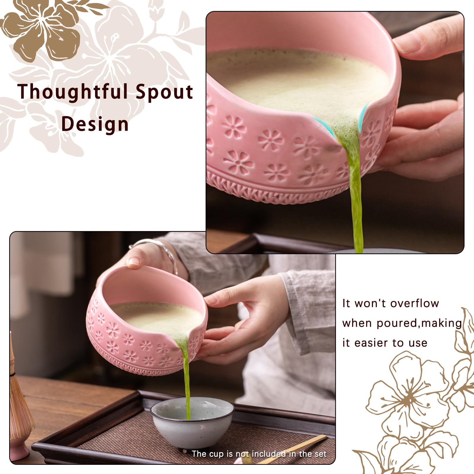 Buucup pink matcha whisk with 76 tines for thorough whisking
