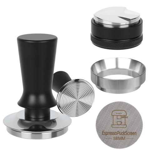 BUWILRQ 58mm espresso tamper spring-loaded for consistent tamp pressure.