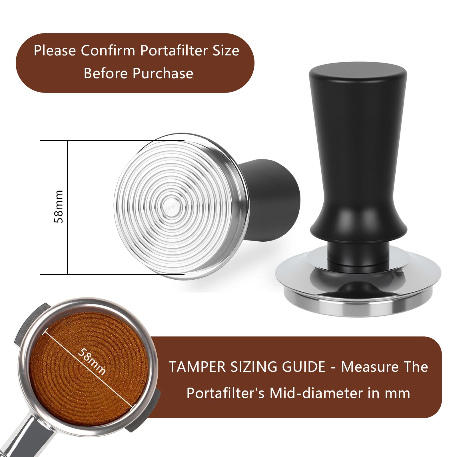 BUWILRQ 58mm portafilter compatibility ensures easy machine fit.