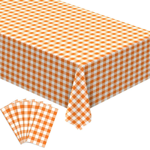 Buxiuer orange-white buffalo-check tablecloth for festive fall gatherings with easy cleanup
