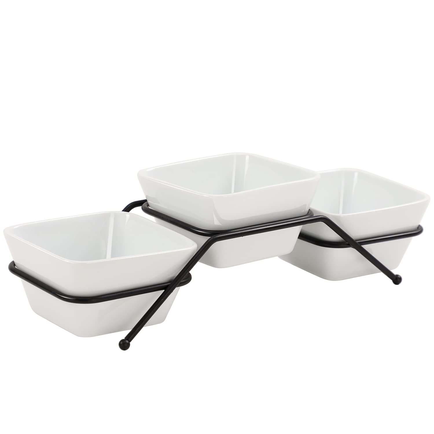 Buyajuju square bowls on a black stand create an elegant entertaining centerpiece.