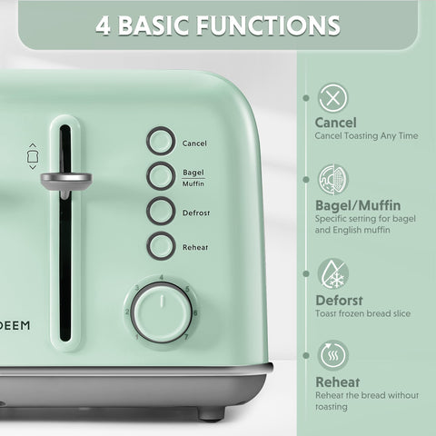 BUYDEEM DT640 toaster with 4-wide slots for bagels and muffins