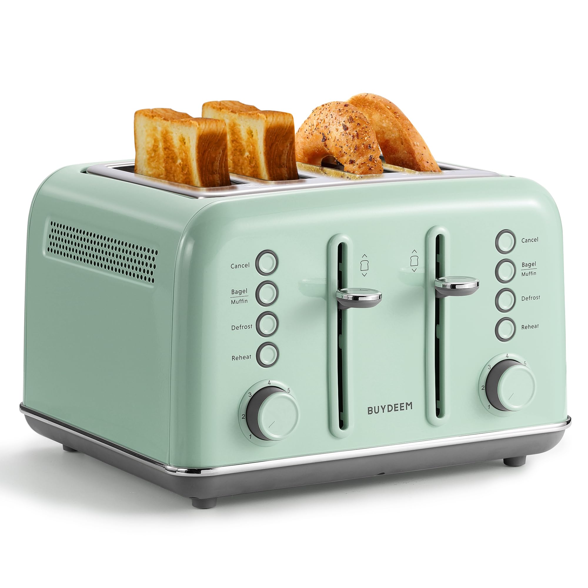 BUYDEEM DT640 retro green toaster front view for cohesive kitchen style
