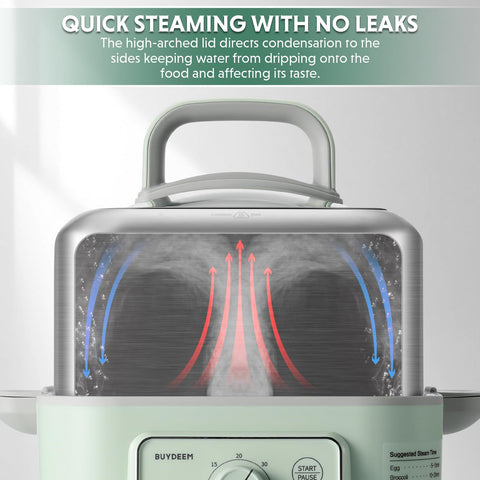 Buydeem G52 steamer with reinforced tempered glass lid for visibility