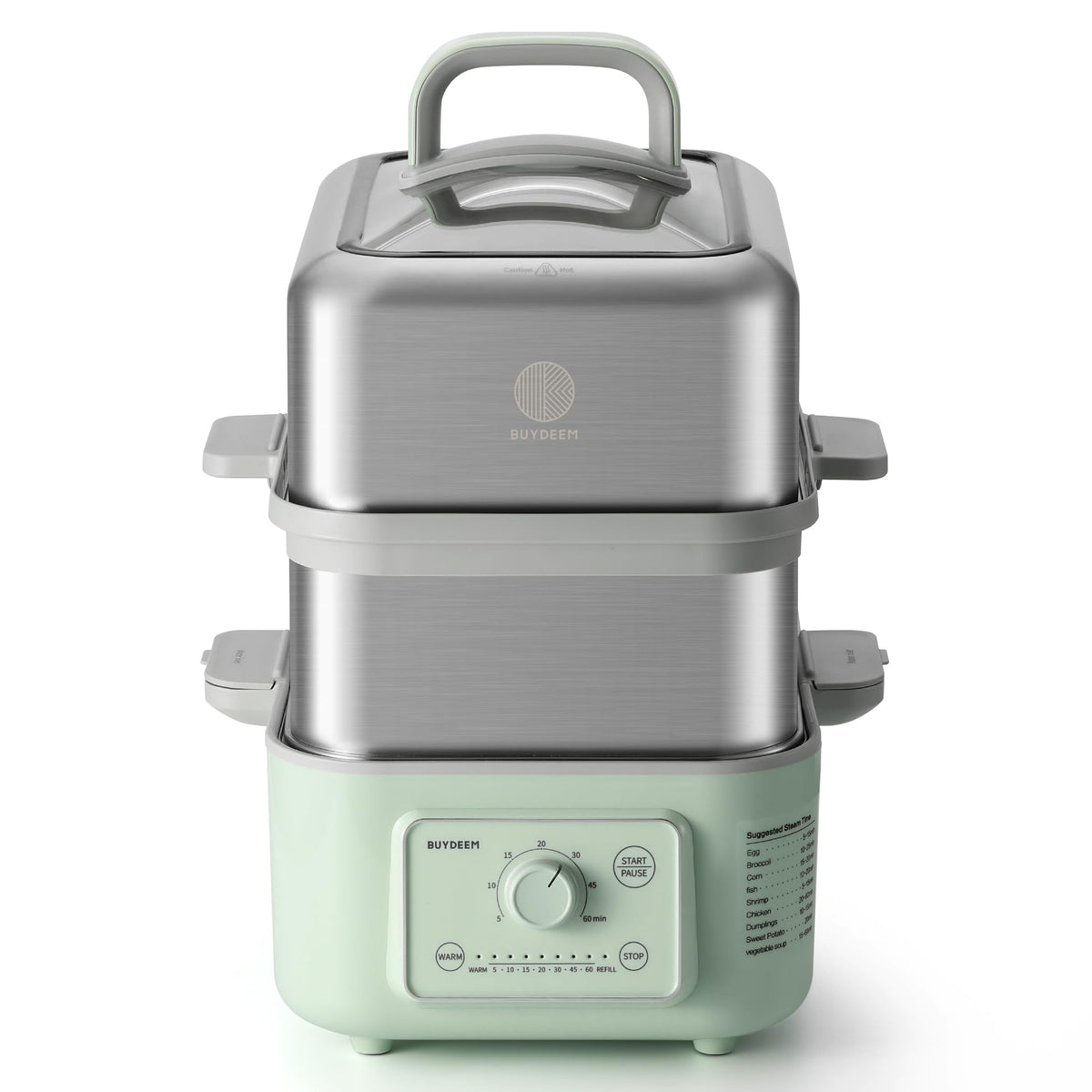 Buydeem G52 top view of the 2-tier steamer ideal for family meals.