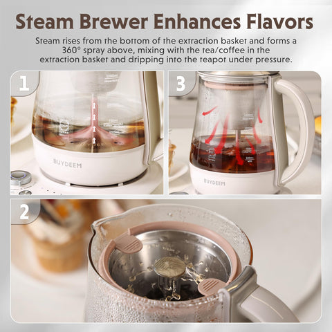 BUYDEEM K156 steam-brewing basket image illustrating flavor-preserving extraction.