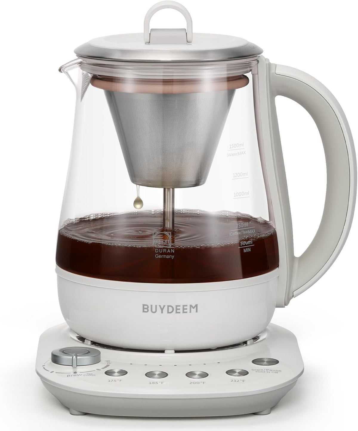 BUYDEEM K156 front view in oat white, showcasing sleek kitchen design for daily brewing.