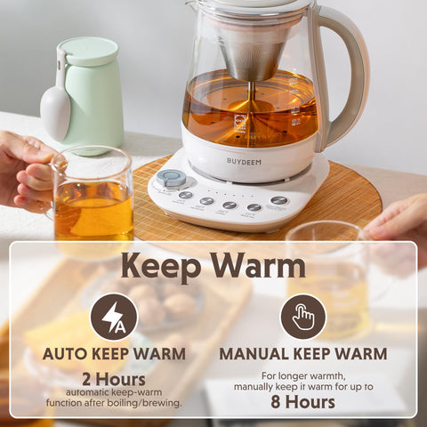 BUYDEEM K156 four-temperature presets display for tea and coffee readiness.