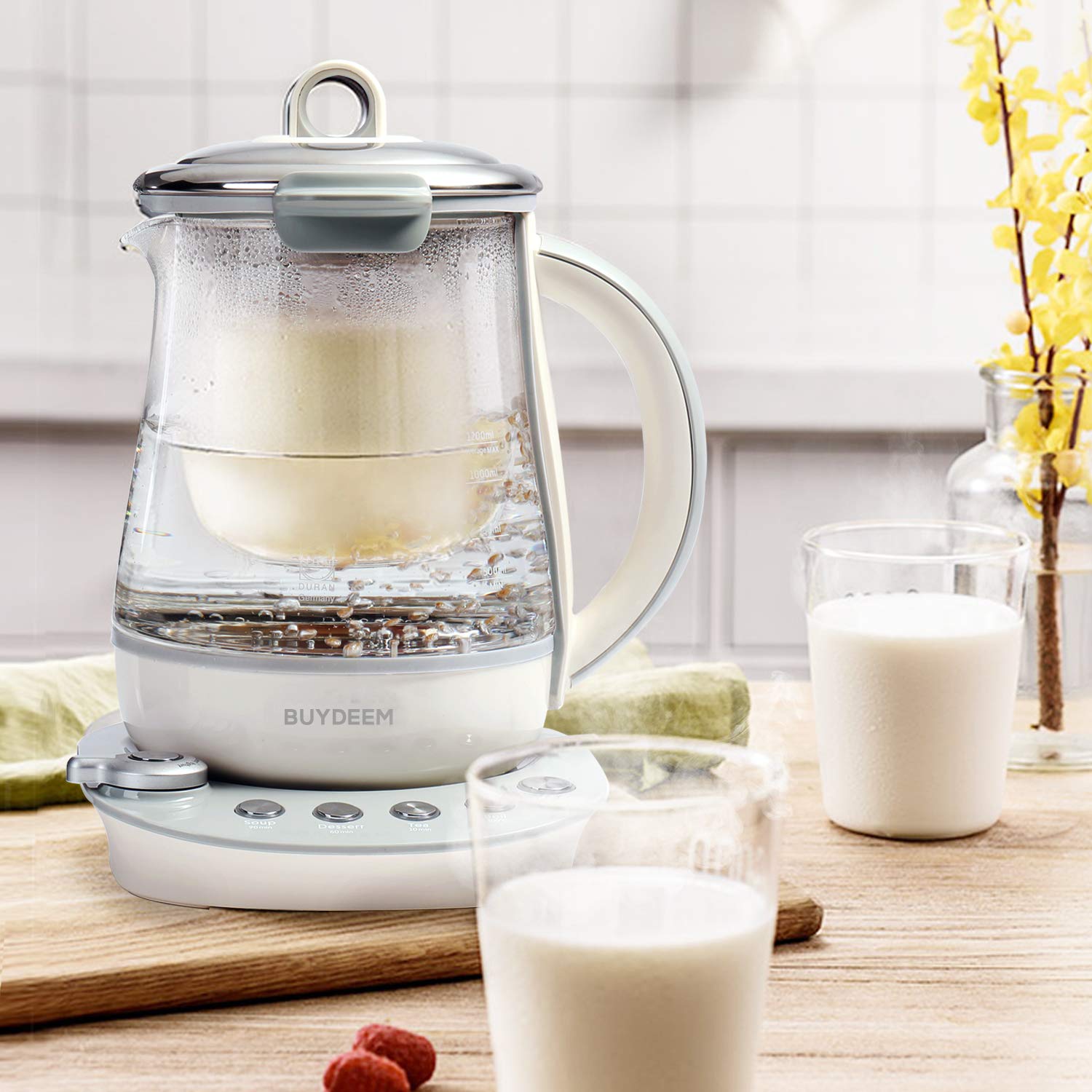Lid-in-lid design saves space during cooking and storing.