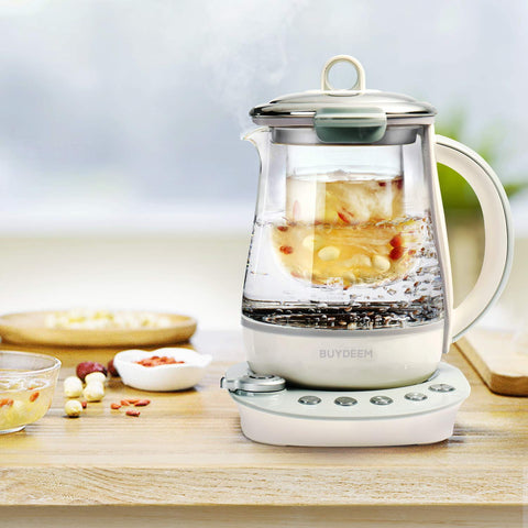 Lift-out tea basket with stay-cool handle offers safe testing.