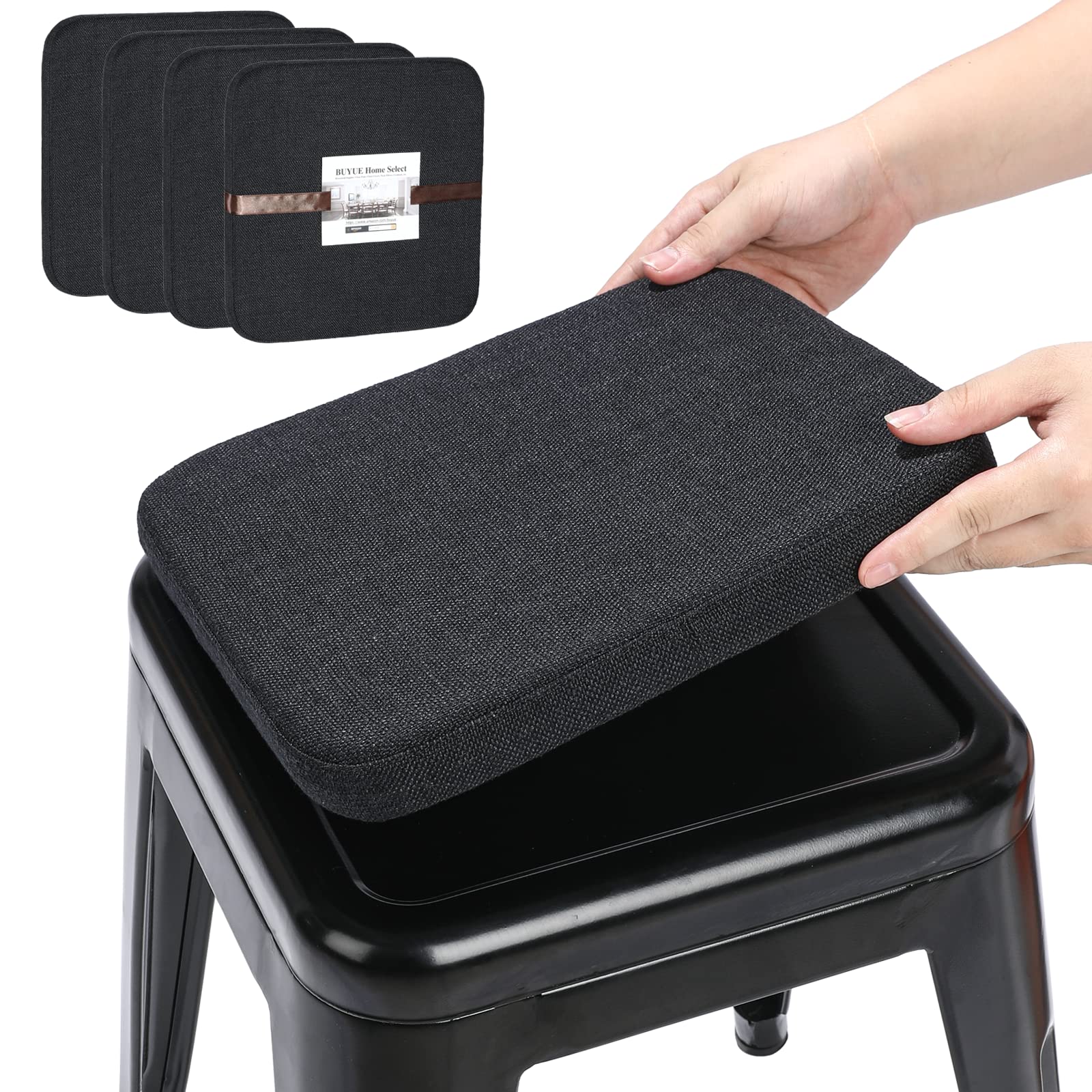 BUYUE natural linen magnetic stool cushion square black 4pcs for secure metal and wood seating
