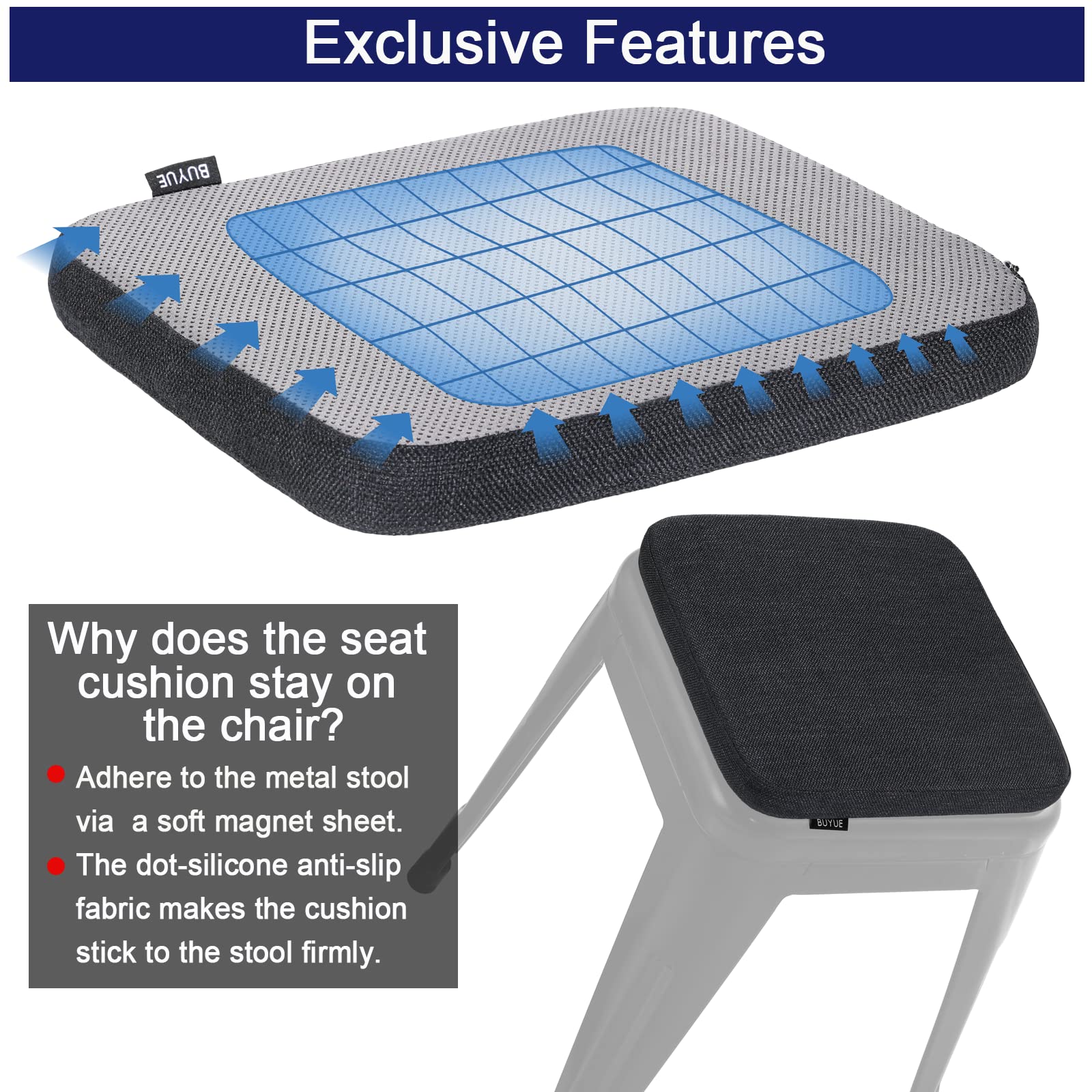 BUYUE silicone anti-slip bottom and magnet provide secure attachment on cafe stools