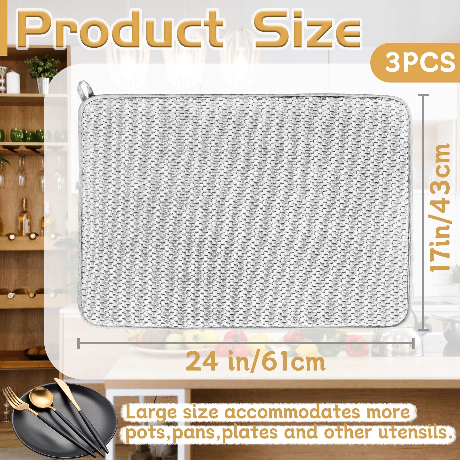 Bvrbaory 3-pack dish drying mats laid flat for quick-dry counter prep.