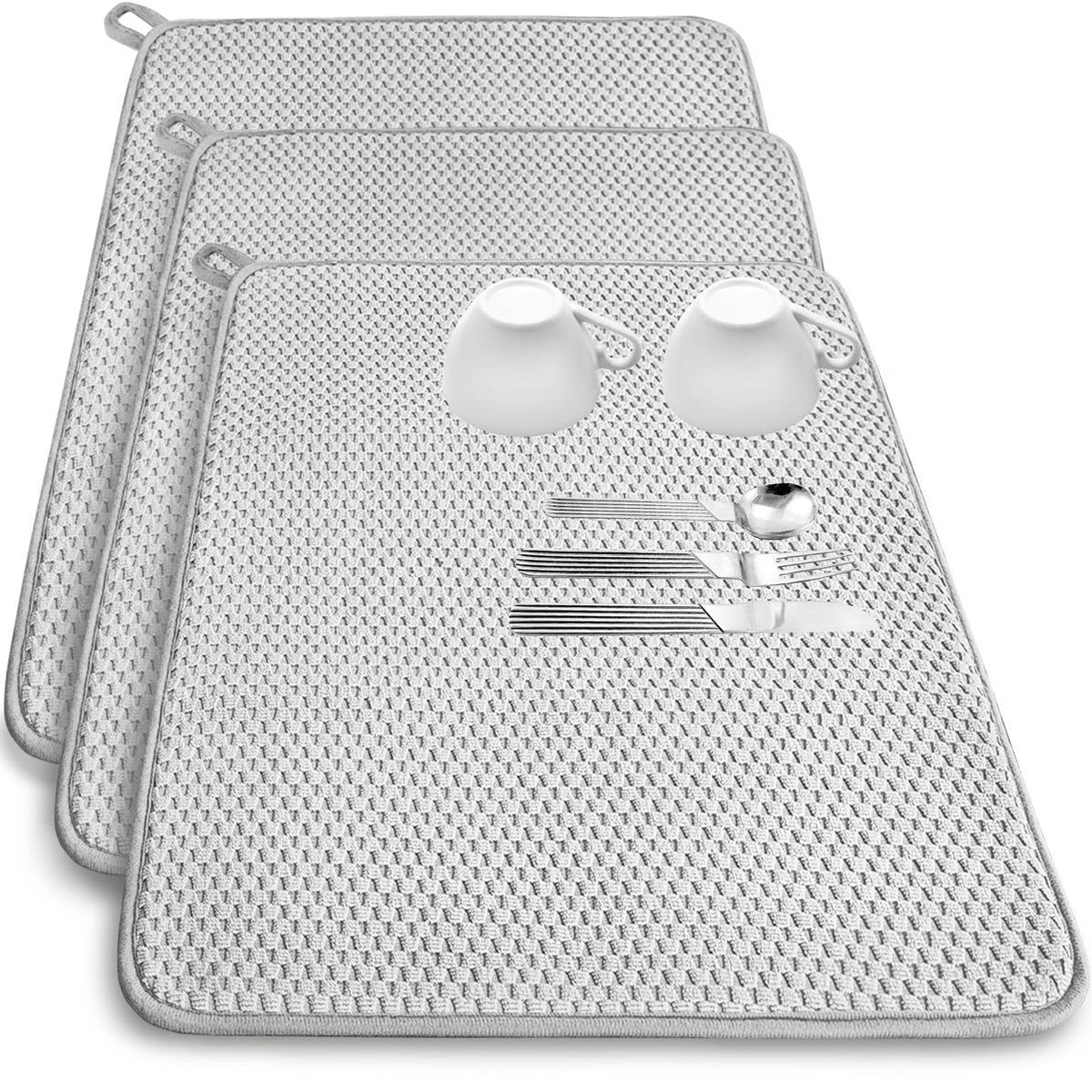 Bvrbaory 3-pack dish drying mats in front view, absorbent surface for drying dishes.