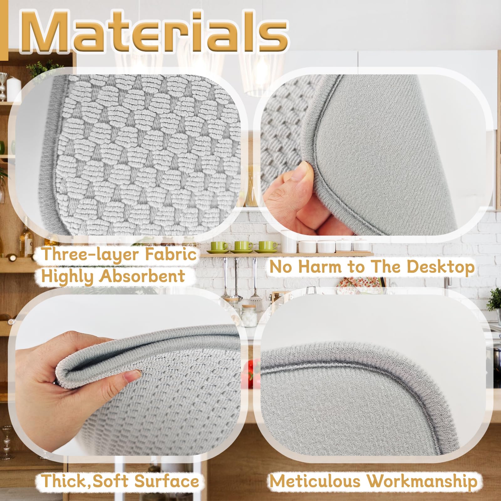 Bvrbaory 3-pack on kitchen counter gray mats protecting surfaces while drying.