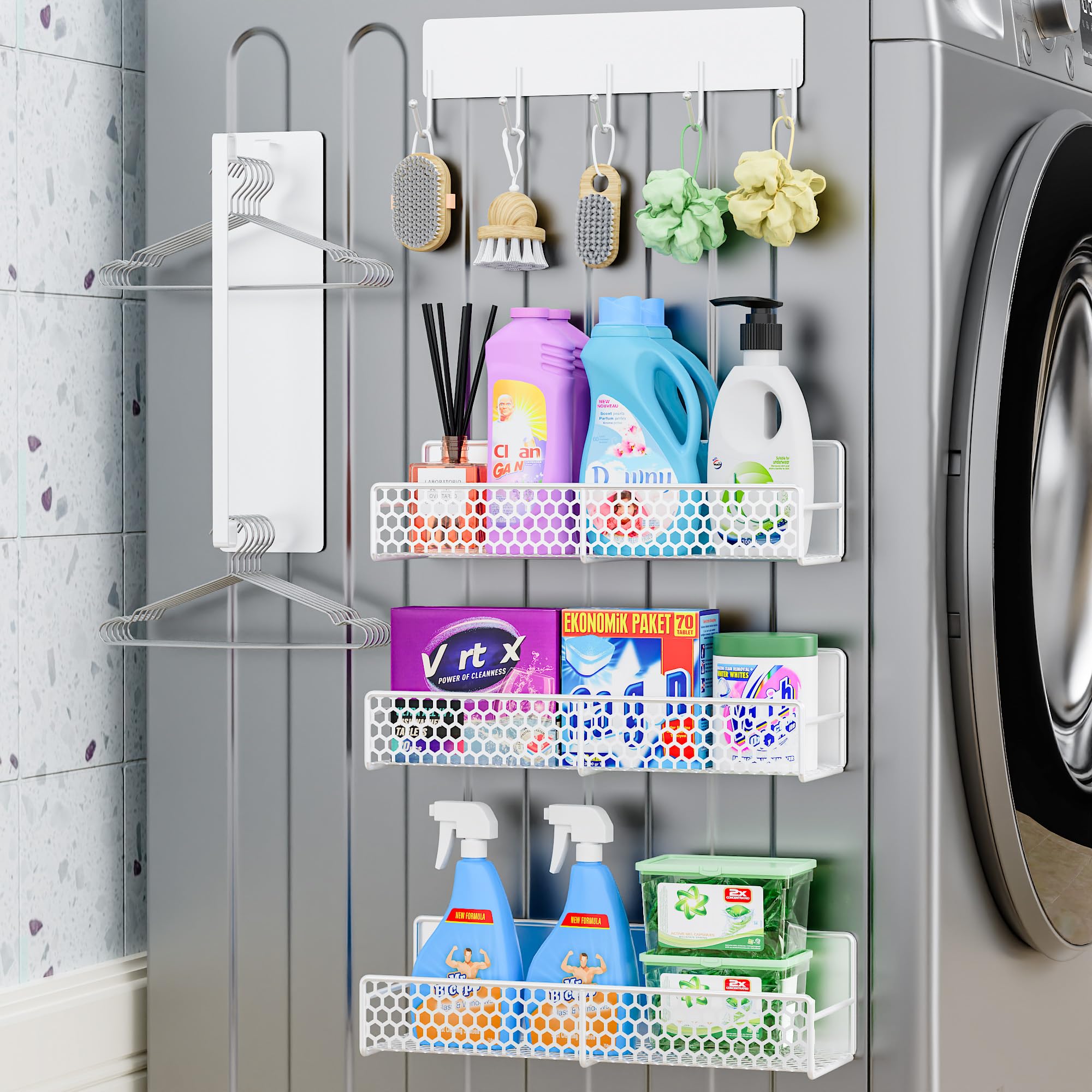 Bwesdero magnetic shelf large for washer and dryer keeps detergents organized.
