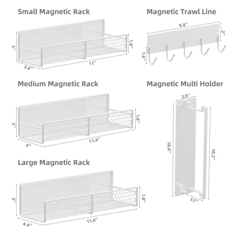 Bwesdero magnetic shelf medium on fridge side stores spices within easy reach.