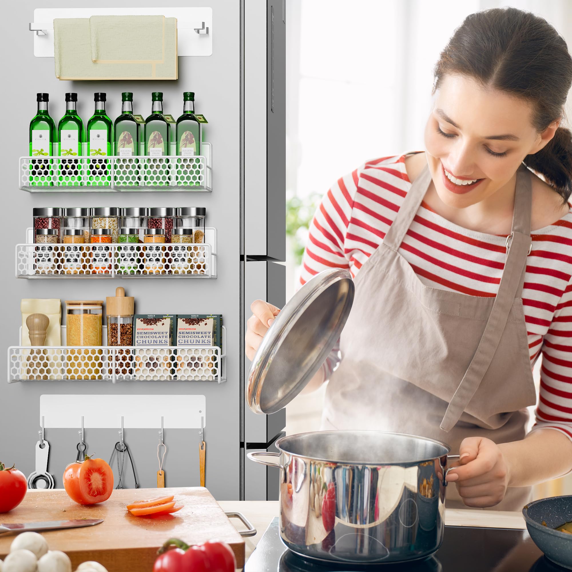 Bwesdero white finish blends with modern laundry and kitchen decor.